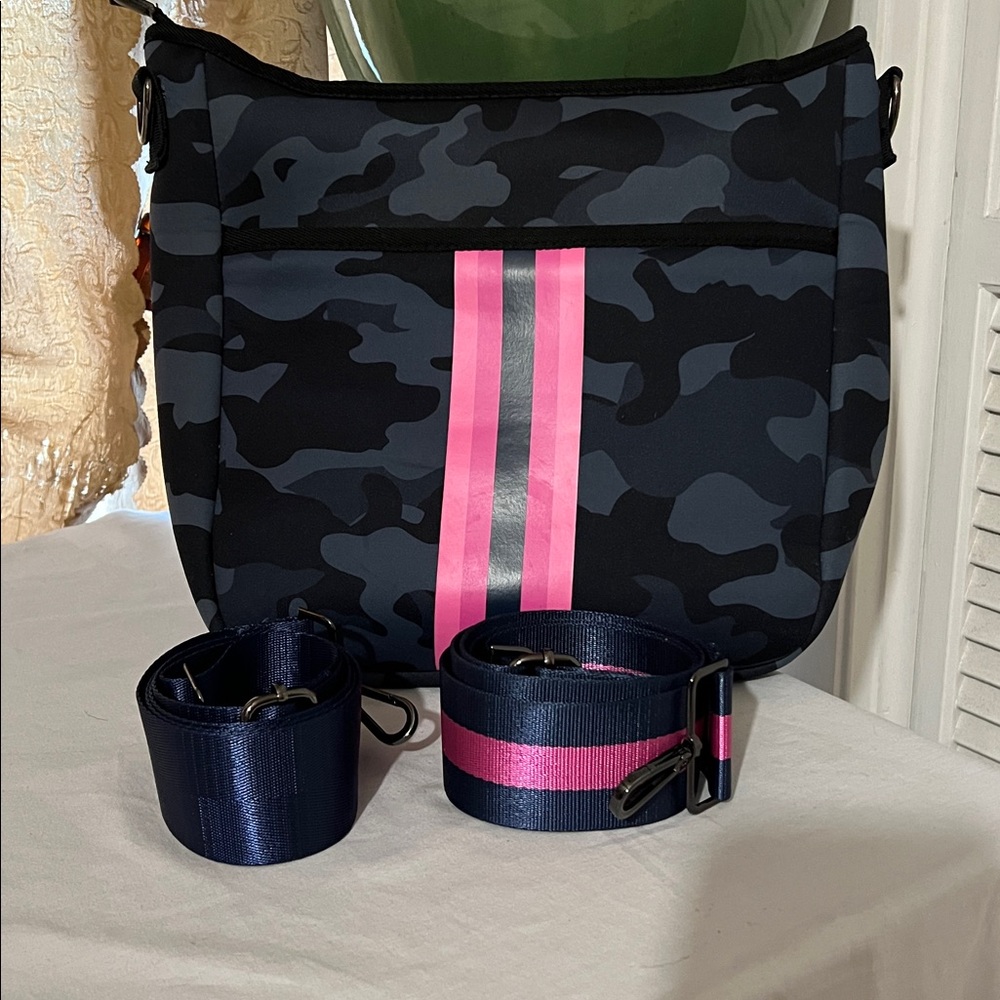 HAUTE SHORE Camouflage Bag with Pink and Blue Stripes